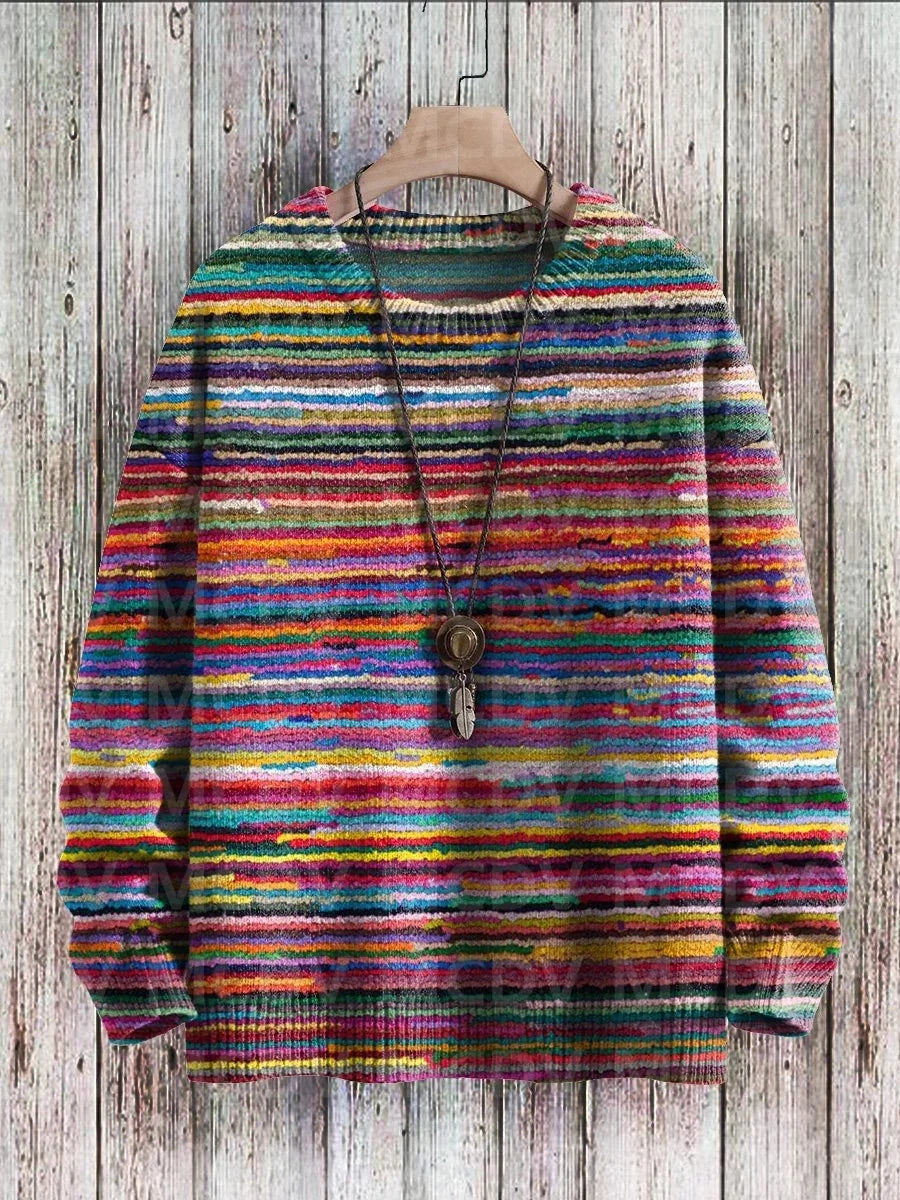 Vintage Gradient Art Print Casual Knit Pullover Sweater Women For Men Sweater
