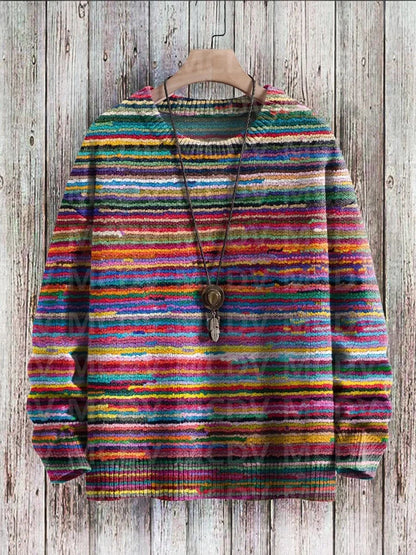 Vintage Gradient Art Print Casual Knit Pullover Sweater Women For Men Sweater