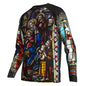 Religious Cycling Jersey – Stained Glass Jesus & Virgin Mary Long Sleeve MTB Bike Shirt for Men & Women | Breathable, Quick-Dry, Unisex Church Wear for Mountain Biking & Road Cycling