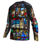 Religious Cycling Jersey – Stained Glass Jesus & Virgin Mary Long Sleeve MTB Bike Shirt for Men & Women | Breathable, Quick-Dry, Unisex Church Wear for Mountain Biking & Road Cycling