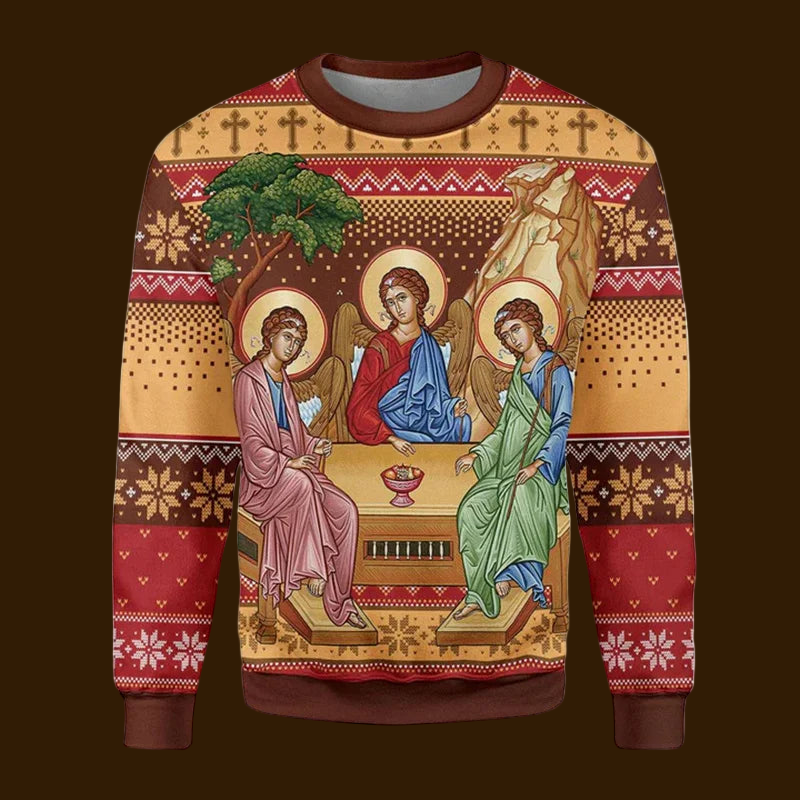 4.Retro Christian 3D Printed Sweatshirt for Men – Faith Streetwear Pullover with Religious Art, O-Neck Knit Sweater for Daily Wear – Plus Size XS-6XL