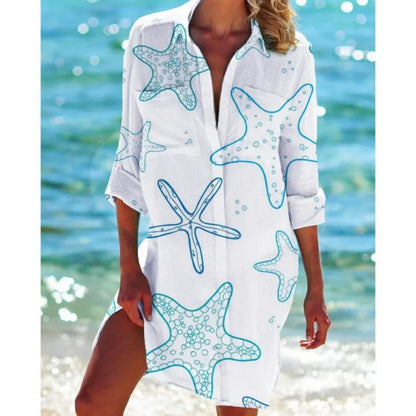 1.Boho Style Summer Cover-Up – Women's Tropical Print Beach Blouse Selection