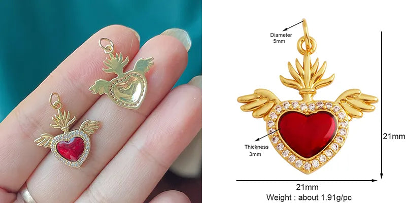 Sacred Red Love Heart Charm 18K Real Gold Plated Pendant-ALOE WINGS STORE