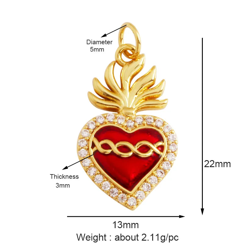 Sacred Red Love Heart Charm 18K Real Gold Plated Pendant - ALOE WINGS STORE