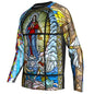 Religious Cycling Jersey – Stained Glass Jesus & Virgin Mary Long Sleeve MTB Bike Shirt for Men & Women | Breathable, Quick-Dry, Unisex Church Wear for Mountain Biking & Road Cycling