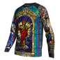 Religious Cycling Jersey – Stained Glass Jesus & Virgin Mary Long Sleeve MTB Bike Shirt for Men & Women | Breathable, Quick-Dry, Unisex Church Wear for Mountain Biking & Road Cycling