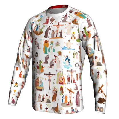 Religious Cycling Jersey – Stained Glass Jesus & Virgin Mary Long Sleeve MTB Bike Shirt for Men & Women | Breathable, Quick-Dry, Unisex Church Wear for Mountain Biking & Road Cycling