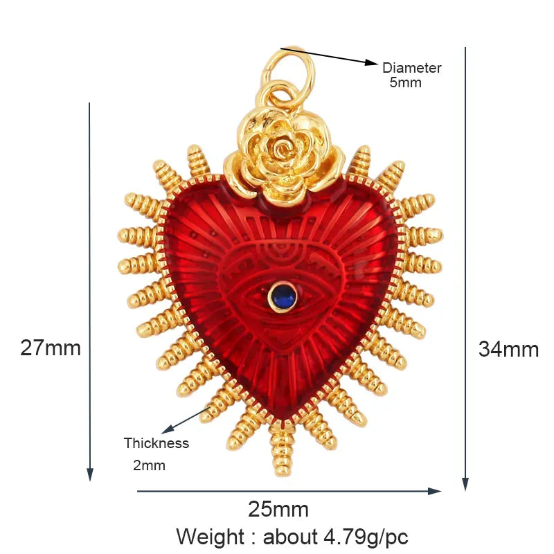 Sacred Red Love Heart Charm 18K Real Gold Plated Pendant - ALOE WINGS STORE