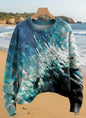 Ocean wave tie-dye 3D sweater with beach backdrop