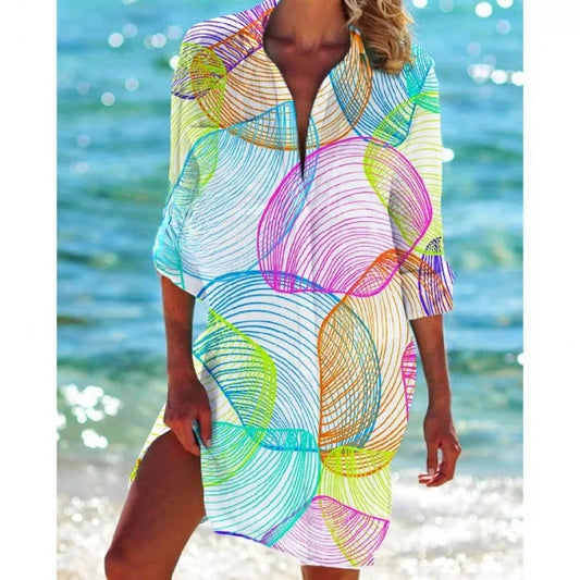 4.Boho Style Summer Cover-Up – Women's Tropical Print Beach Blouse Selection