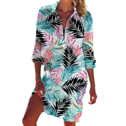 1.Boho Style Summer Cover-Up – Women's Tropical Print Beach Blouse Selection