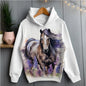 White hoodie with horse and flower pattern — soft, lightweight, and comfortable for everyday wear