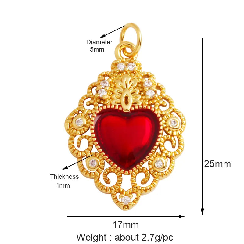 Sacred Red Love Heart Charm 18K Real Gold Plated Pendant - ALOE WINGS STORE