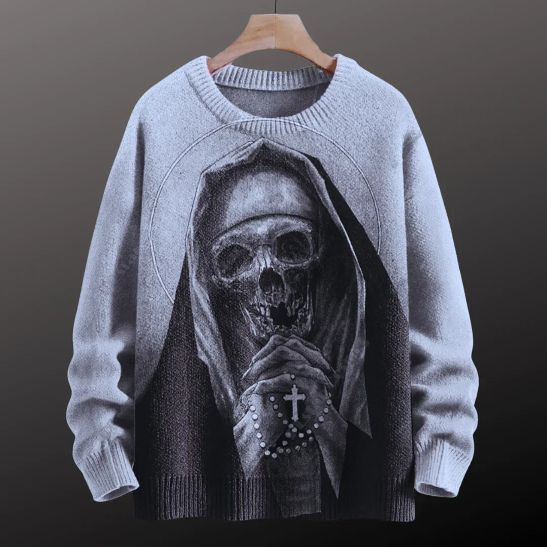 Ghostly Skull Nun 3D Halloween Sweatshirt – Horror Art Unisex Pullover