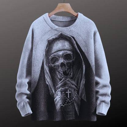 Ghostly Skull Nun 3D Halloween Sweatshirt – Horror Art Unisex Pullover