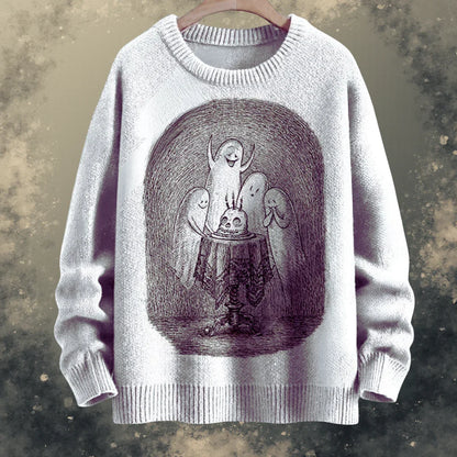 Vintage Ghost Portrait 3D Halloween Sweatshirt – Casual Autumn Pullover