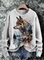 Soft grey wolf watercolor sweater – gentle artistic print, unisex casual style for fall and spring