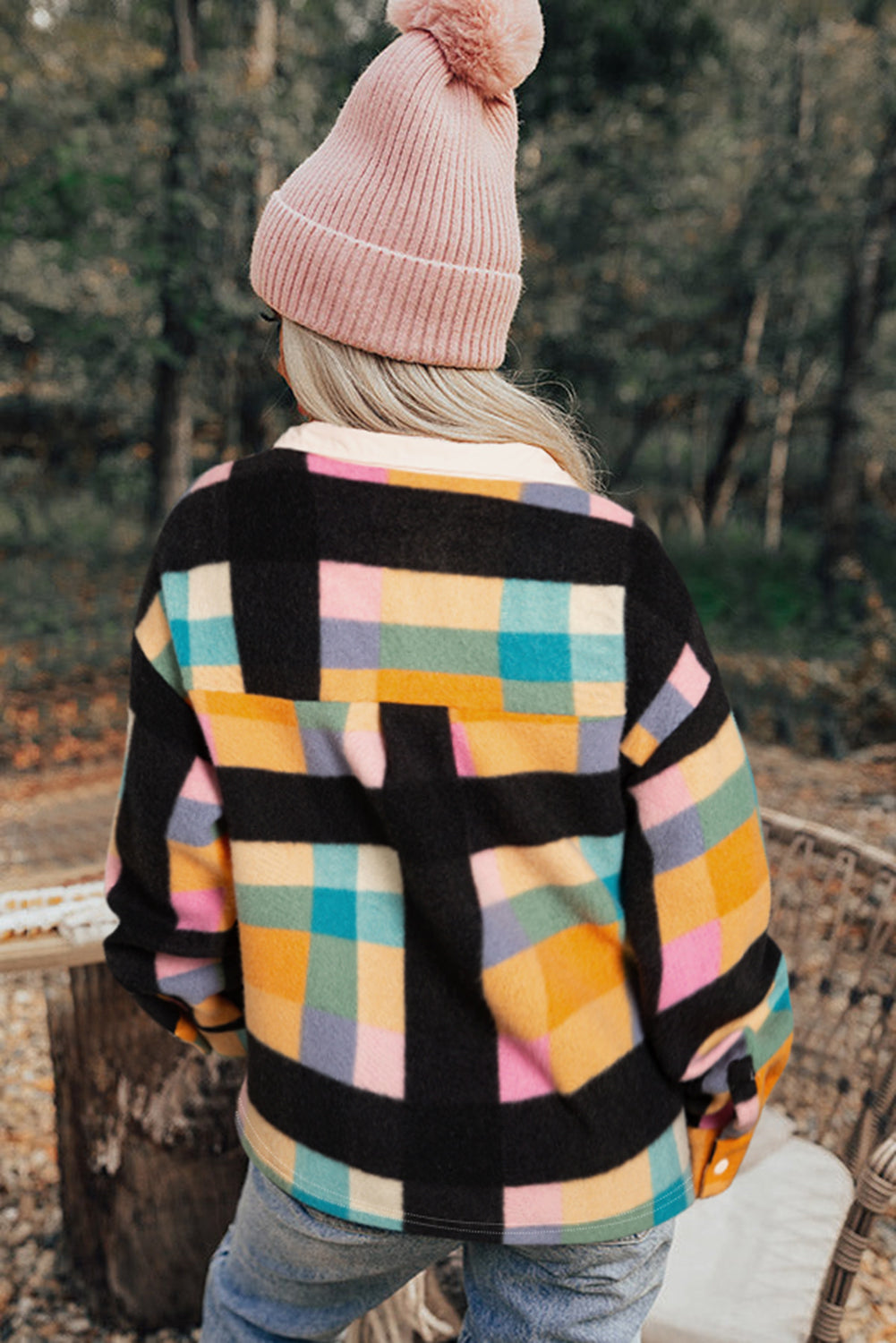 Cozy Black Sweatshirt with Plaid Print, Pockets, and Half Button Front - ALOE WINGS STORE