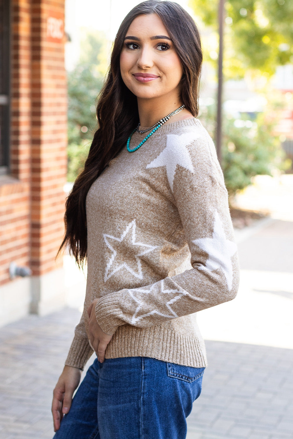 Khaki Stardust Drop Shoulder Sweater - ALOE WINGS STORE