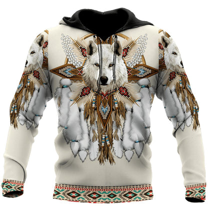 Unisex Native Indian style White Wolf Hoodie - Ltd Time Only! - ALOE WINGS STORE