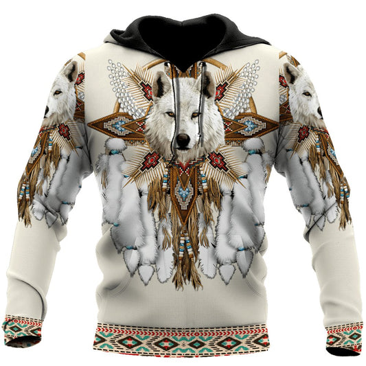 Unisex Native Indian style White Wolf Hoodie - Ltd Time Only! - ALOE WINGS STORE