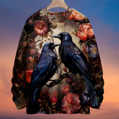 Halloween Raven and Floral 3D Printed Knitted Sweater SELECTION – Unisex  Casual Pullover - Ltd Time Only! - ALOE WINGS STORE