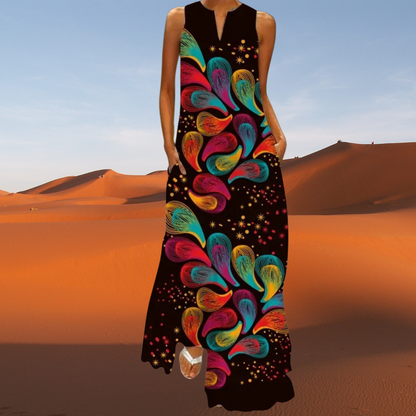 Sleeveless Maxi Dress Collection with Stylish Patterns and Pockets - ALOE WINGS STORE
