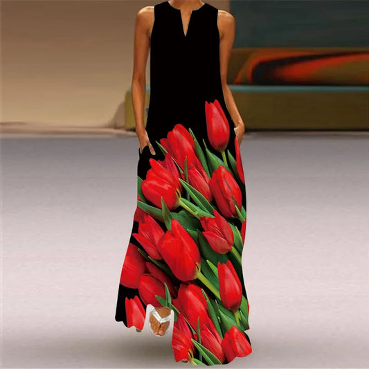 Artistic Retro V-Neck Sleeveless Summer Maxi Dress Collection - ALOE WINGS STORE