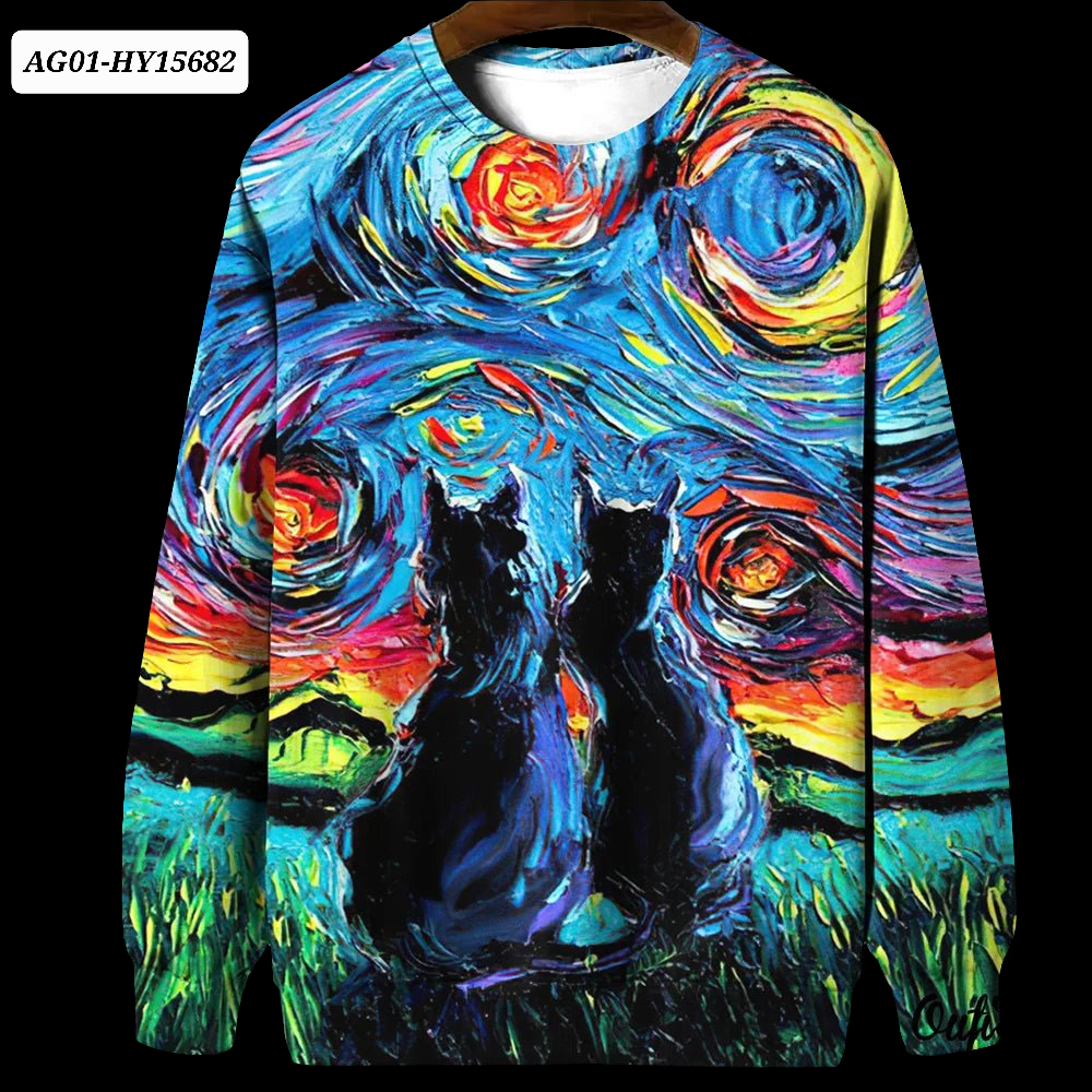 Night Sky Cat Abstract Art Plus Size Included Sweatshirt [SELECTION] - Ltd Time Only! - ALOE WINGS STORE