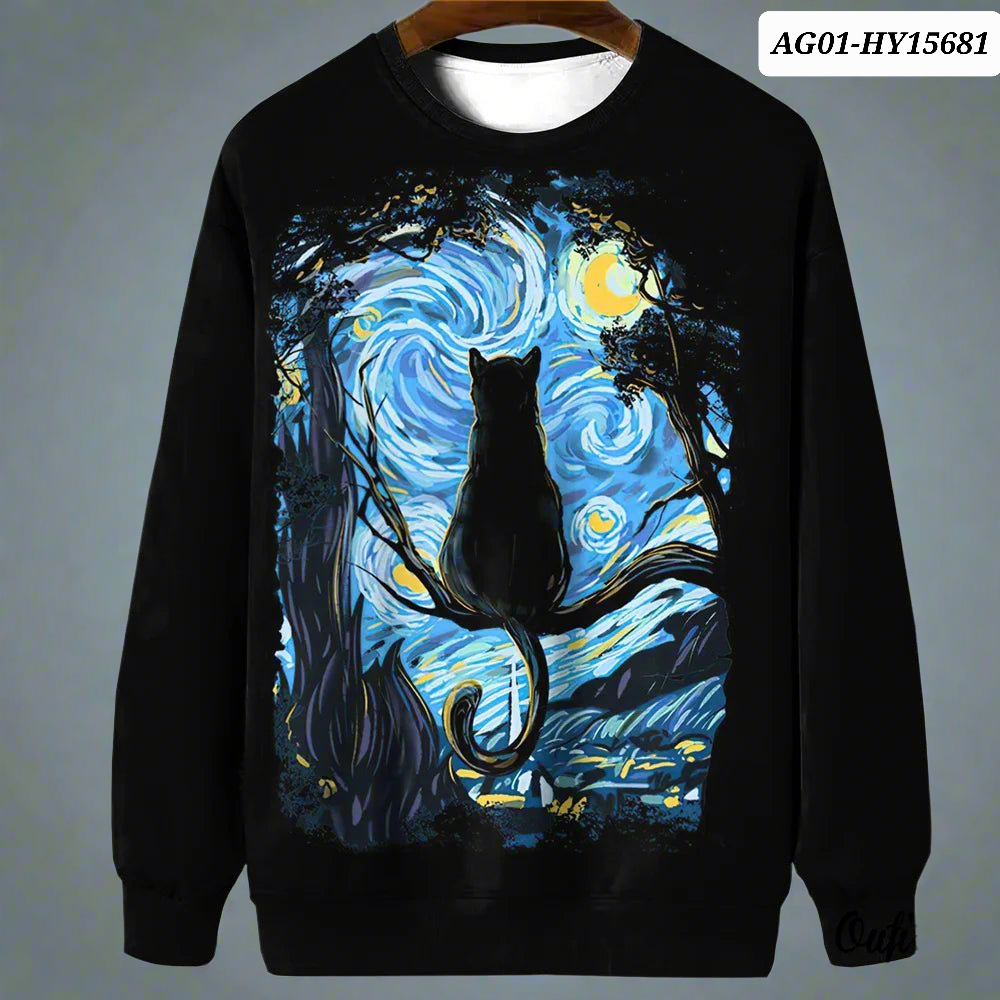 Night Sky Cat Abstract Art Plus Size Included Sweatshirt [SELECTION] - Ltd Time Only! - ALOE WINGS STORE