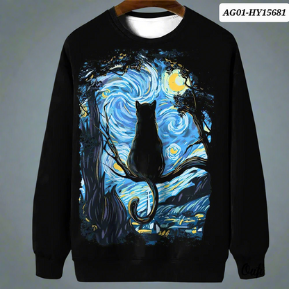 Night Sky Cat Abstract Art Plus Size Included Sweatshirt [SELECTION] - Ltd Time Only! - ALOE WINGS STORE