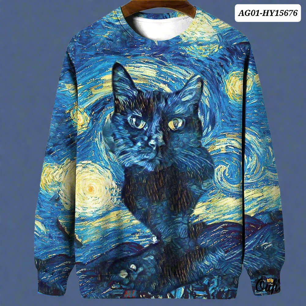 Night Sky Cat Abstract Art Plus Size Included Sweatshirt [SELECTION] - Ltd Time Only! - ALOE WINGS STORE