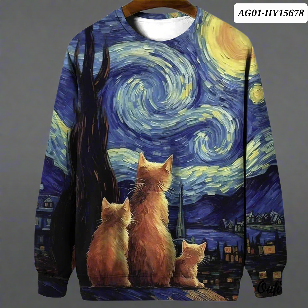 Night Sky Cat Abstract Art Plus Size Included Sweatshirt [SELECTION] - Ltd Time Only! - ALOE WINGS STORE