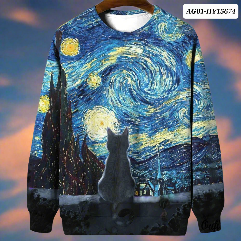 Night Sky Cat Abstract Art Plus Size Included Sweatshirt [SELECTION] - Ltd Time Only! - ALOE WINGS STORE