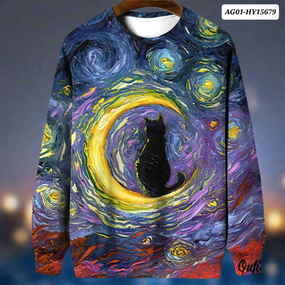 Night Sky Cat Abstract Art Plus Size Included Sweatshirt [SELECTION] - Ltd Time Only! - ALOE WINGS STORE