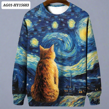 Night Sky Cat Abstract Art Plus Size Included Sweatshirt [SELECTION] - Ltd Time Only! - ALOE WINGS STORE