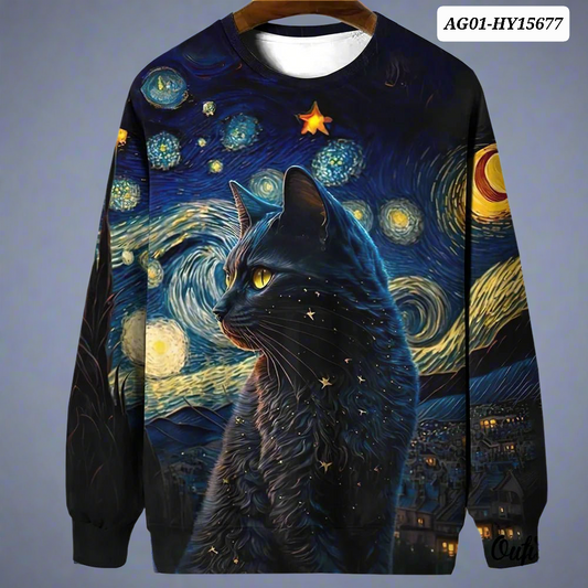 Night Sky Cat Abstract Art Plus Size Included Sweatshirt [SELECTION] - Ltd Time Only! - ALOE WINGS STORE