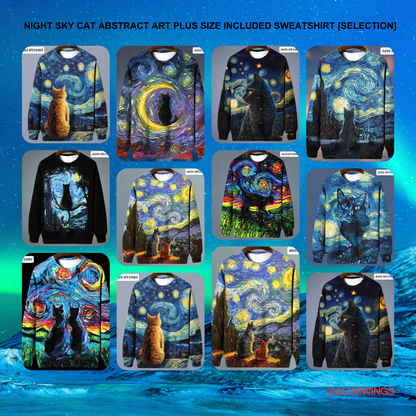 Night Sky Cat Abstract Art Plus Size Included Sweatshirt [SELECTION] - Ltd Time Only! - ALOE WINGS STORE