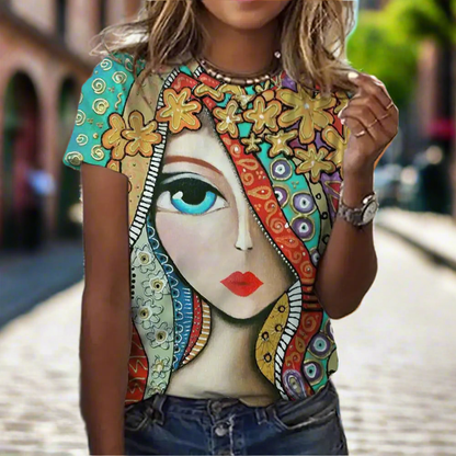 1.Women’s Abstract Art O-Neck T-Shirts – Cute Summer Style - ALOE WINGS STORE