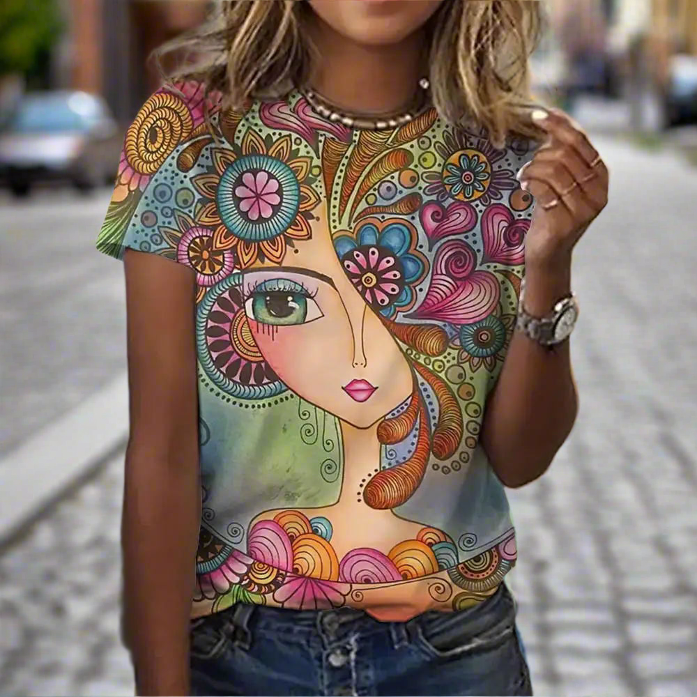 1.Women’s Abstract Art O-Neck T-Shirts – Cute Summer Style - ALOE WINGS STORE