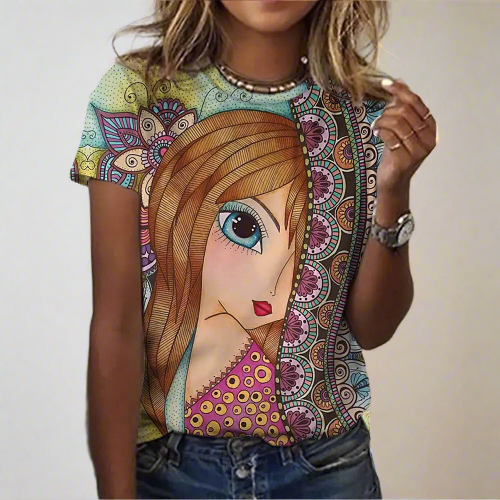 1.Women’s Abstract Art O-Neck T-Shirts – Cute Summer Style - ALOE WINGS STORE