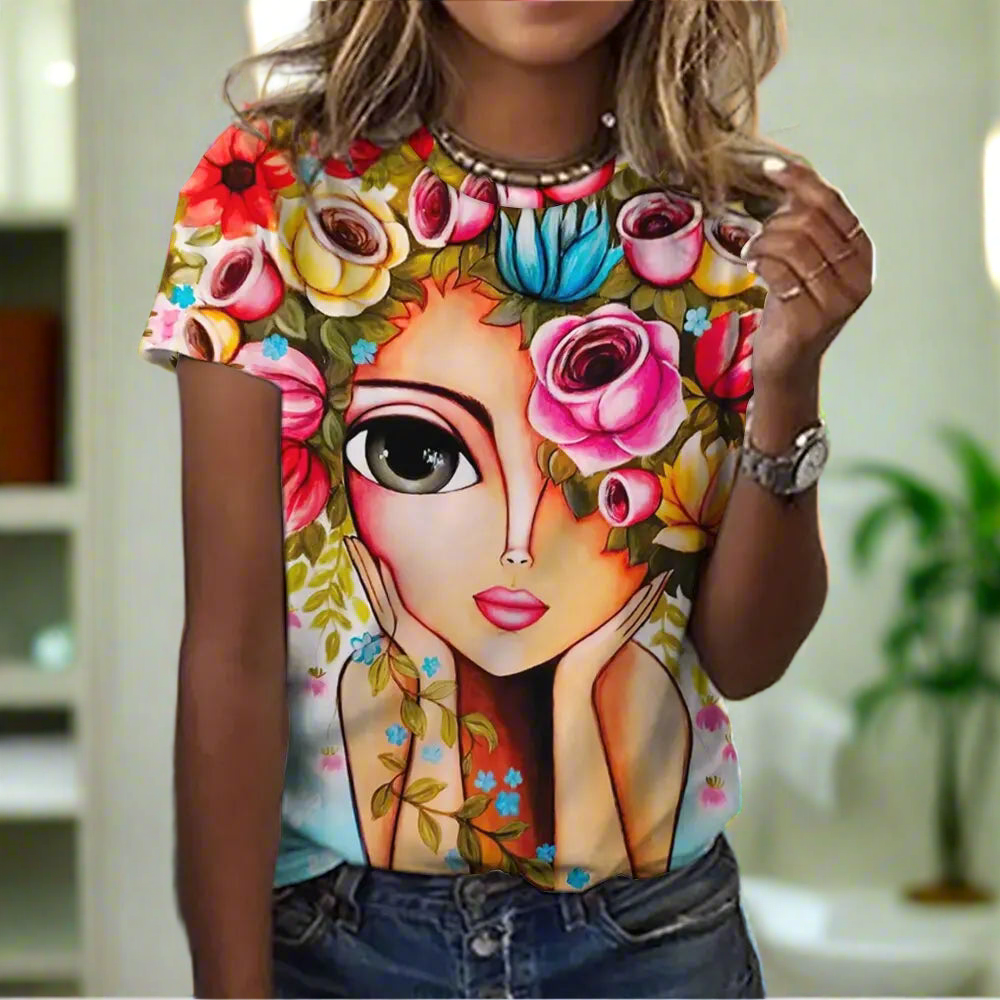 1.Women’s Abstract Art O-Neck T-Shirts – Cute Summer Style - ALOE WINGS STORE