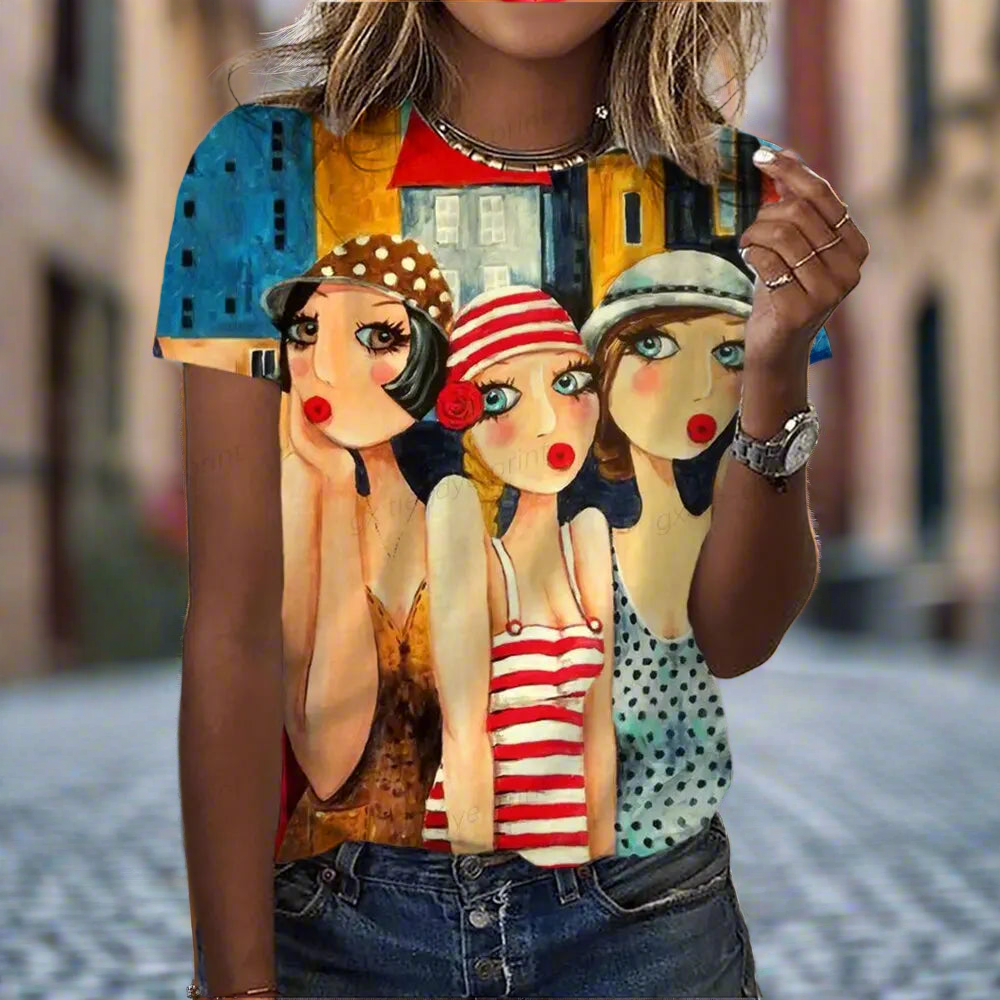 2.Women’s Abstract Art O-Neck T-Shirts – Cute Summer Style - ALOE WINGS STORE