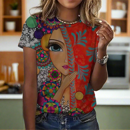 2.Women’s Abstract Art O-Neck T-Shirts – Cute Summer Style - ALOE WINGS STORE