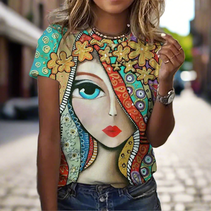 2.Women’s Abstract Art O-Neck T-Shirts – Cute Summer Style - ALOE WINGS STORE