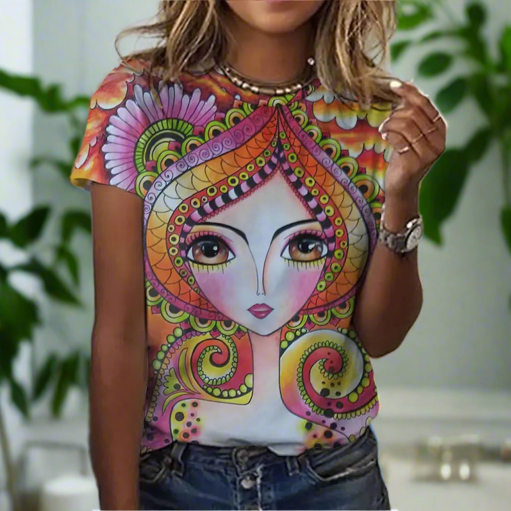 2.Women’s Abstract Art O-Neck T-Shirts – Cute Summer Style - ALOE WINGS STORE