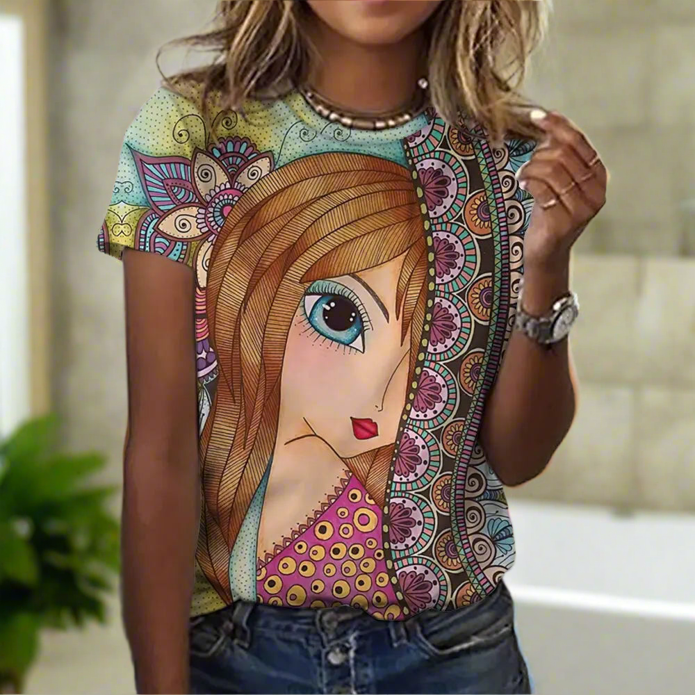 2.Women’s Abstract Art O-Neck T-Shirts – Cute Summer Style - ALOE WINGS STORE