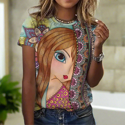 2.Women’s Abstract Art O-Neck T-Shirts – Cute Summer Style - ALOE WINGS STORE