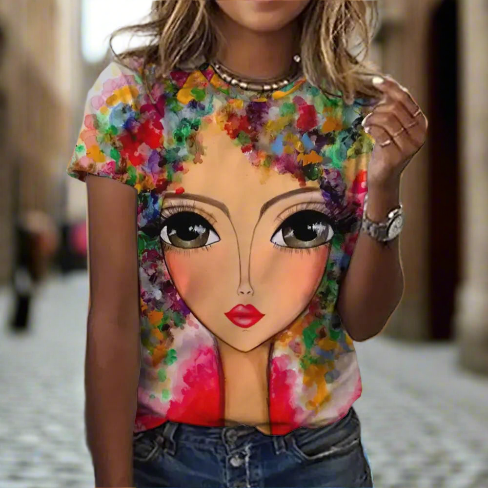 2.Women’s Abstract Art O-Neck T-Shirts – Cute Summer Style - ALOE WINGS STORE