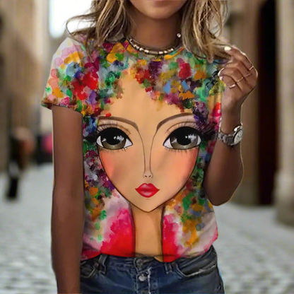 2.Women’s Abstract Art O-Neck T-Shirts – Cute Summer Style - ALOE WINGS STORE